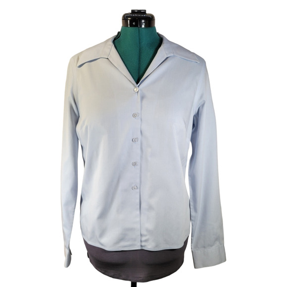 Jones Wear Essentials Quick Care Womens Blue Button Up Blouse Shirt Size 10 - Picture 1 of 10
